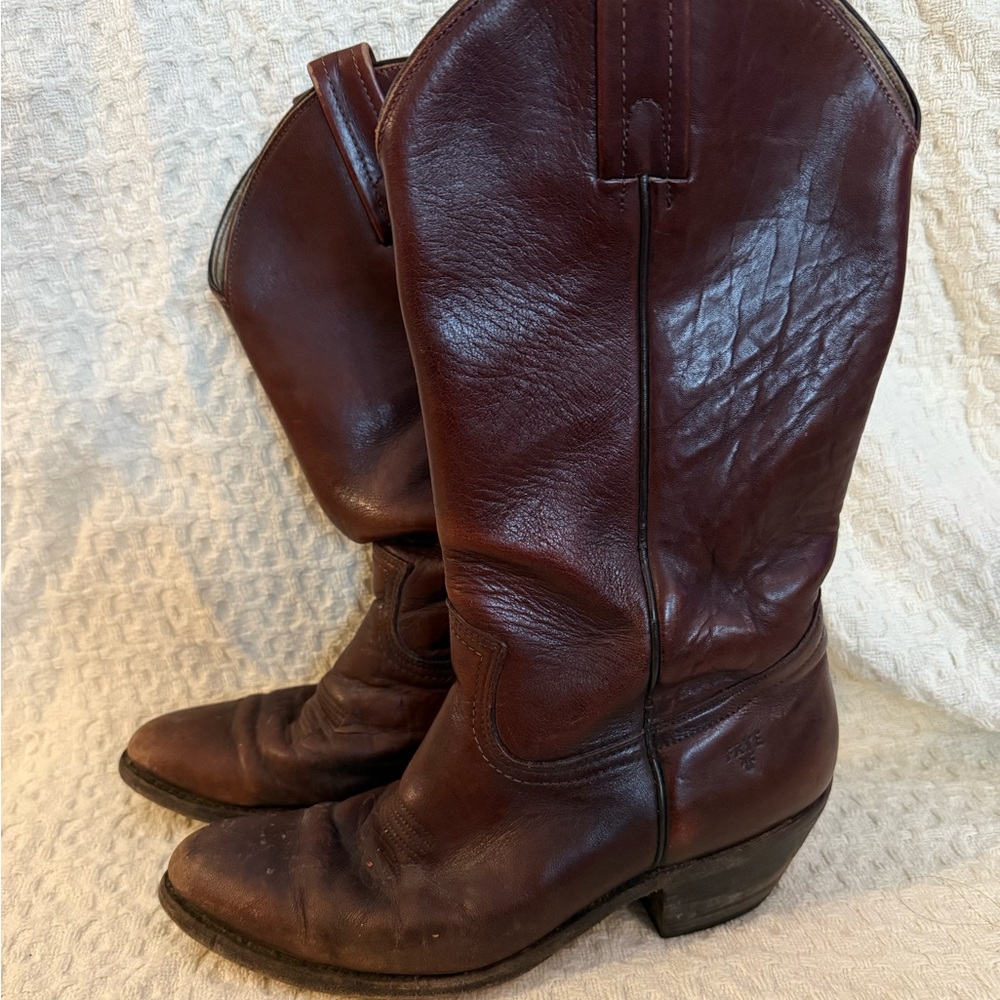 Vintage Frye Cognac Brown Leather Western Boots